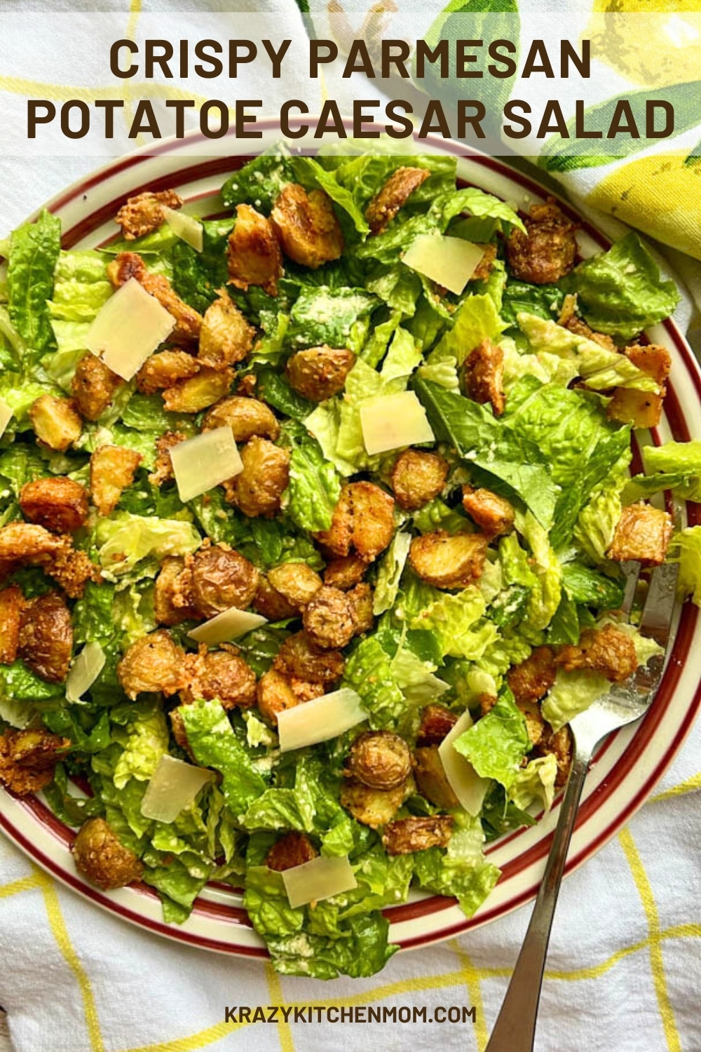 The crunchy potatoes, coated with Parmesan, add a rich and cheesy element to the crisp freshness of the Caesar salad. via @krazykitchenmom