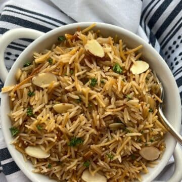 bowl of instant pot rice pilaf with a spooj