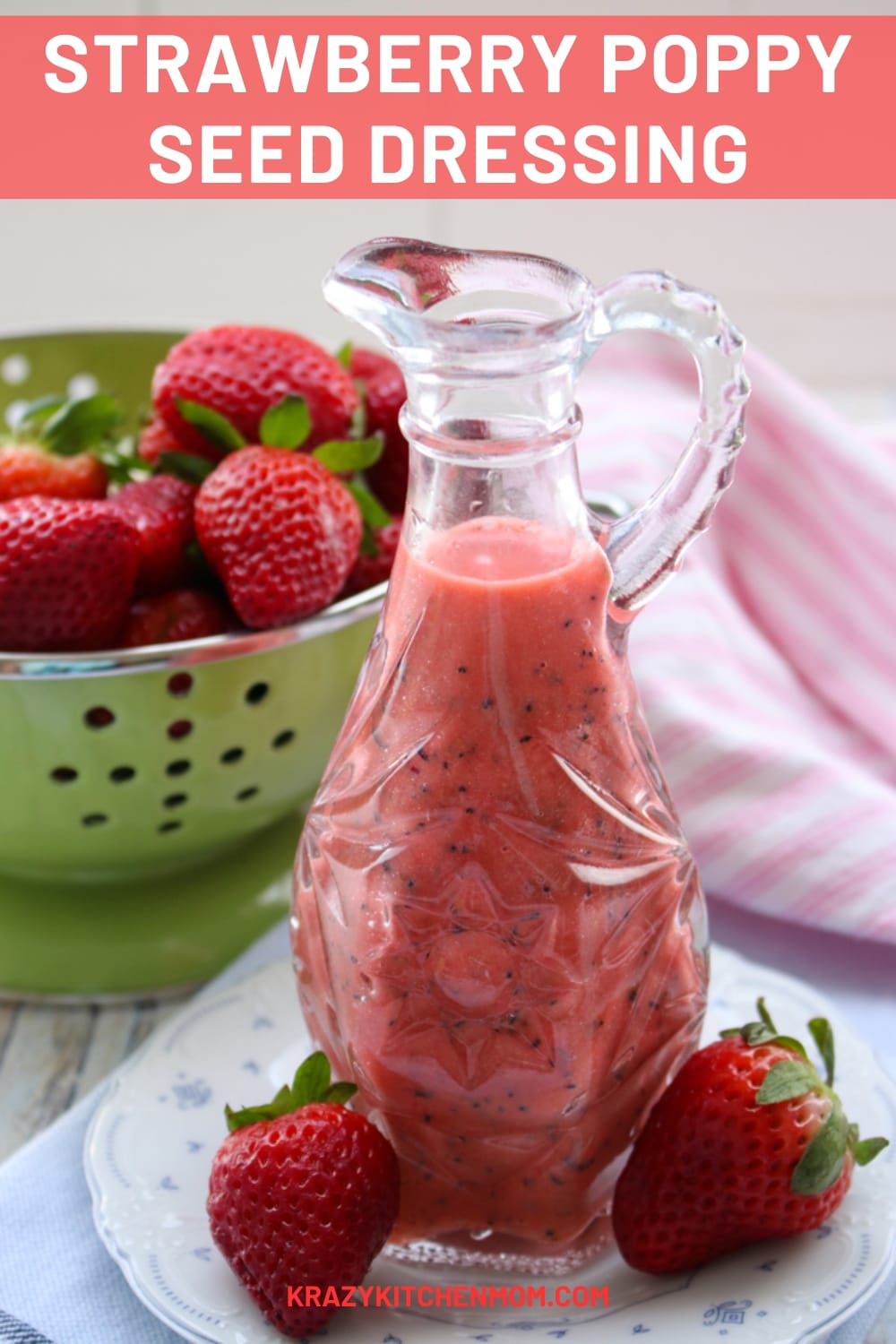 Strawberry poppyseed salad dressing is a bright combination of fresh flavors that adds a refreshing twist to lettuce and fruit salad. via @krazykitchenmom