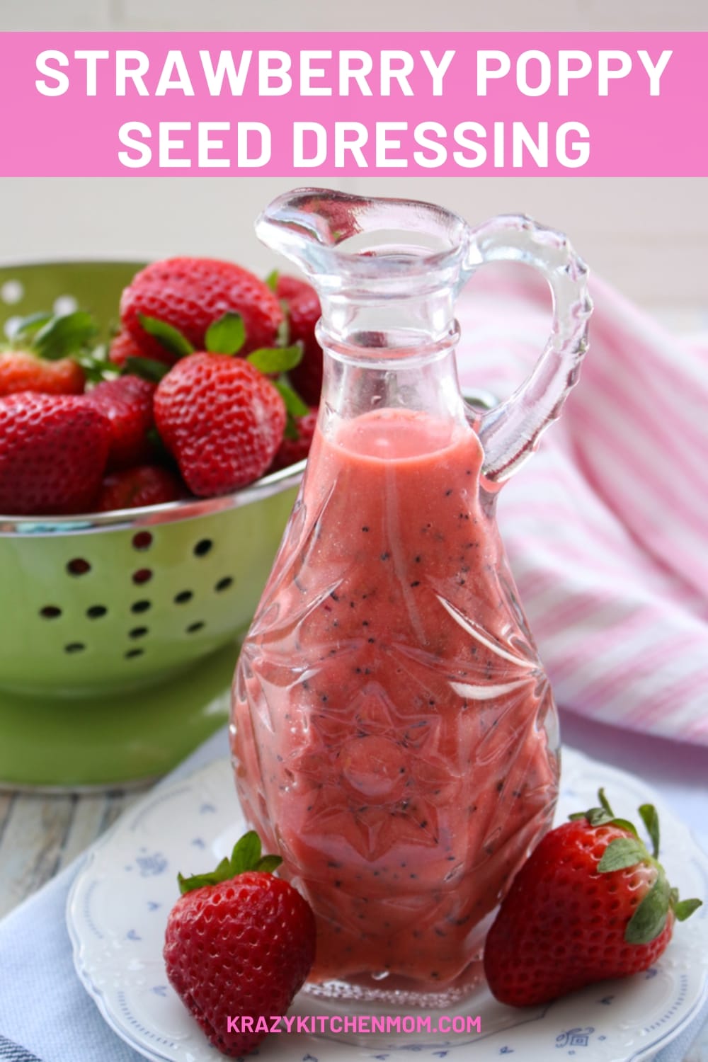 Strawberry poppyseed salad dressing is a bright combination of fresh flavors that adds a refreshing twist to lettuce and fruit salad. via @krazykitchenmom