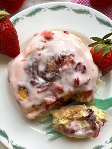 overhead shot of one strawberry roll