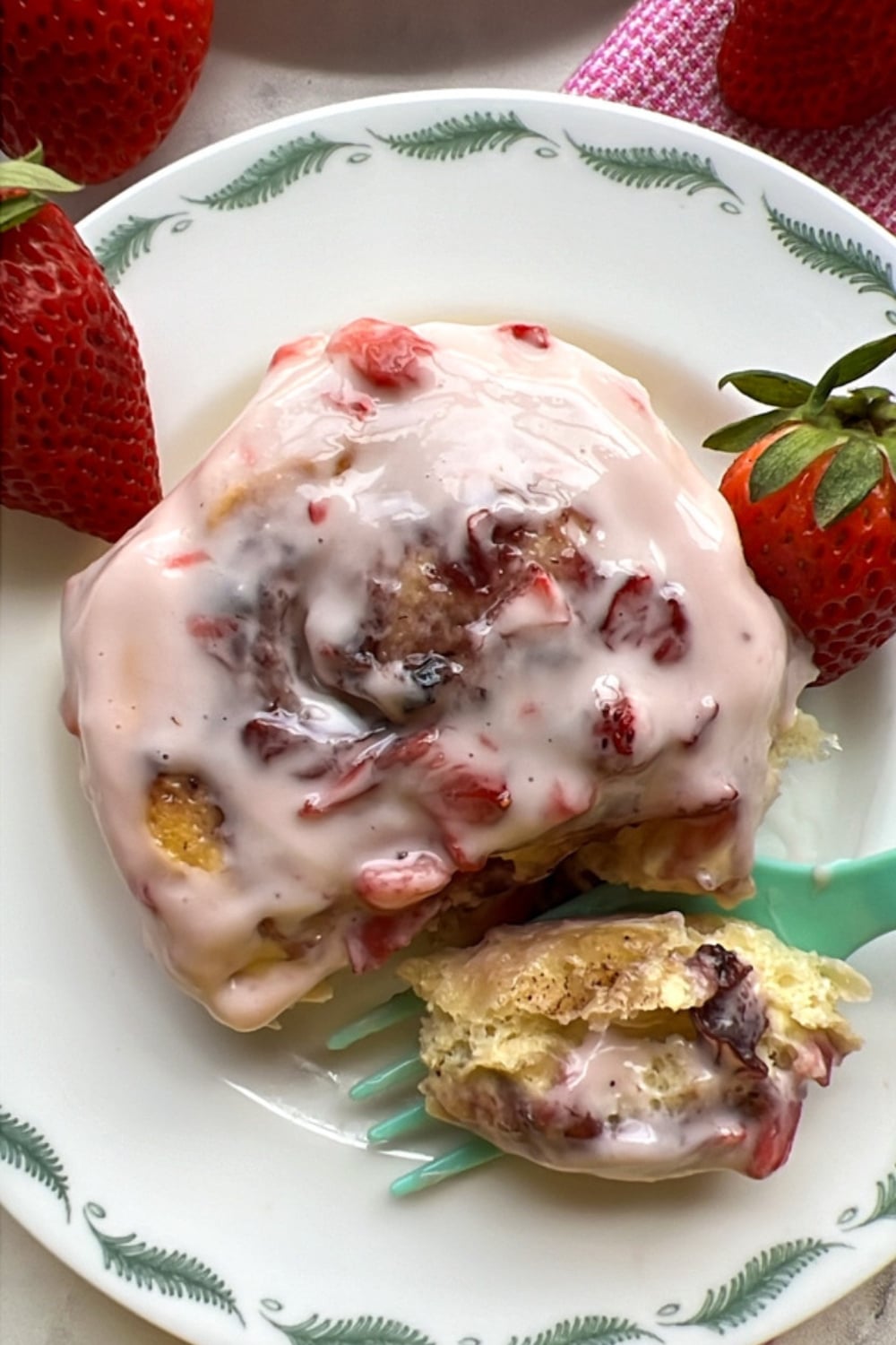 overhead shot of one strawberry roll