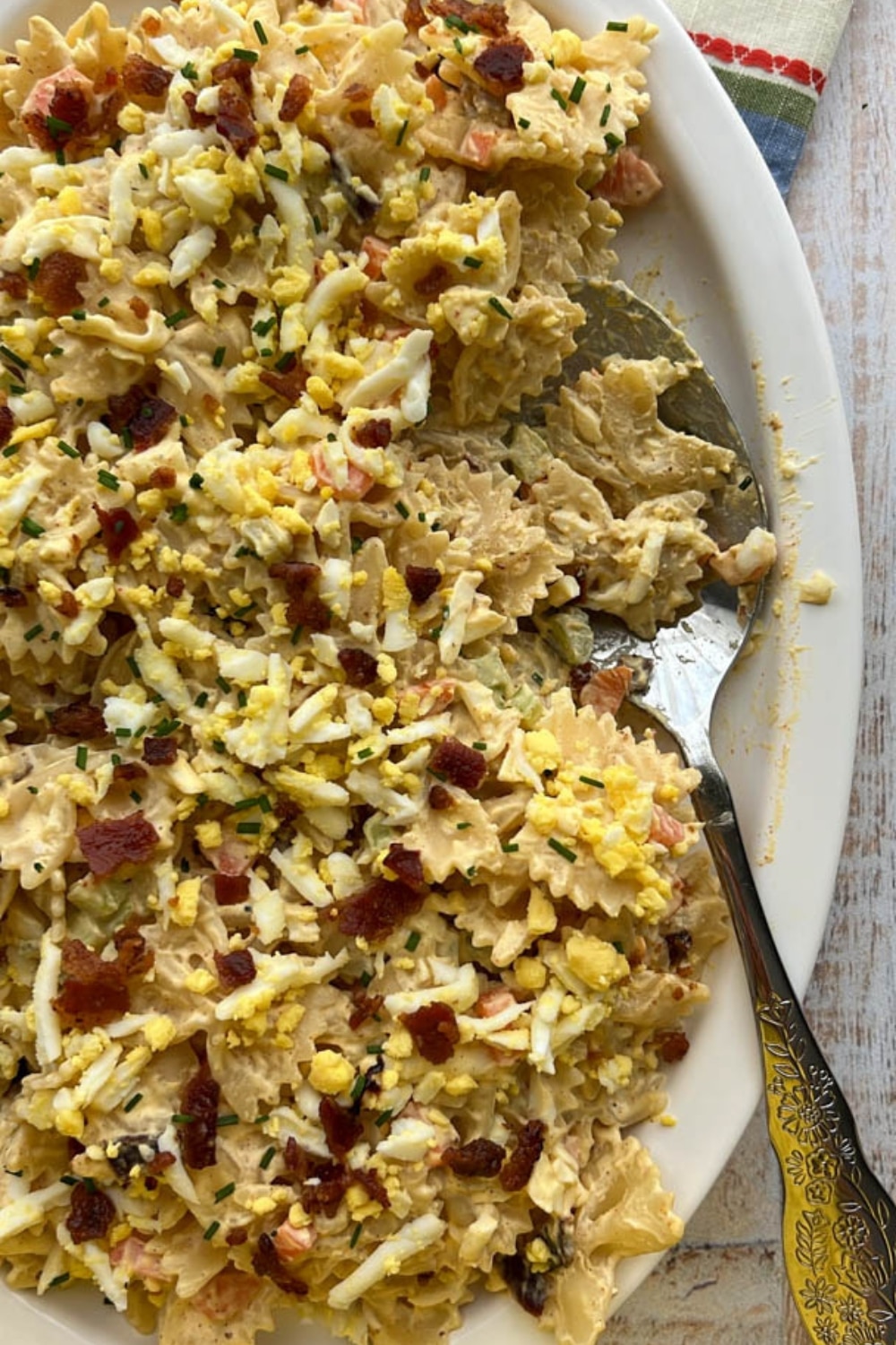 Platter of deviled egg pasta salad