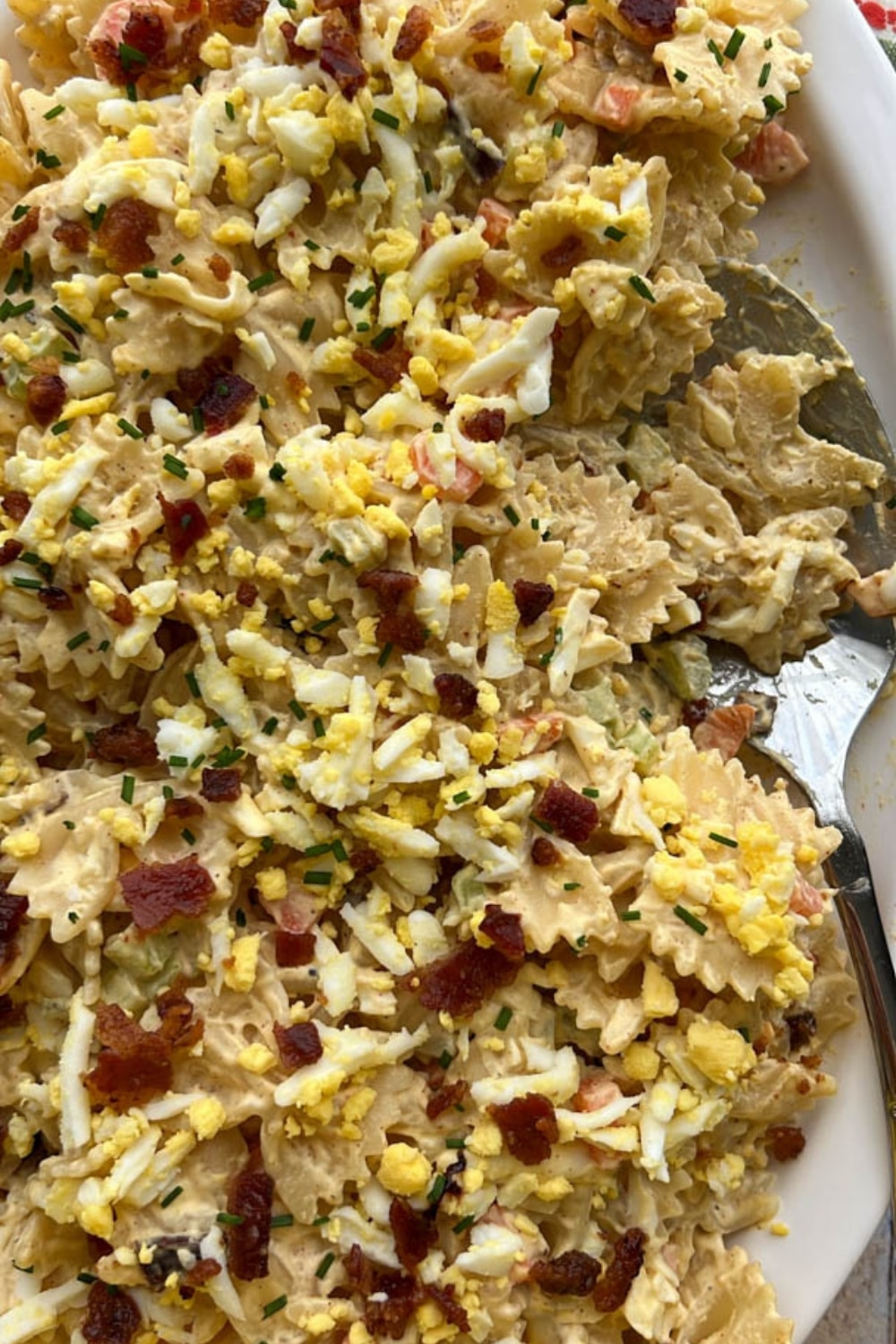 Platter of deviled egg pasta salad