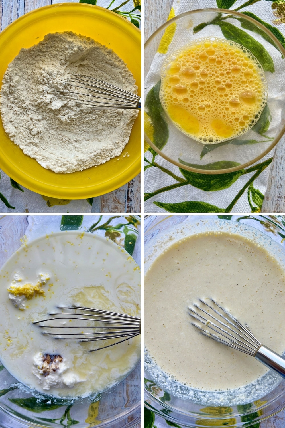 four images showing how to make Lemon Ricotta Pancakes