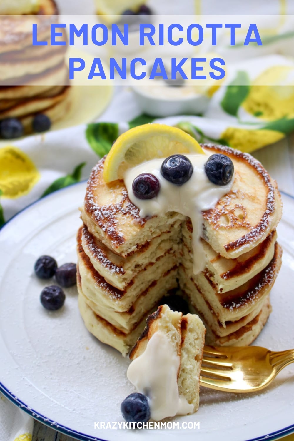 Indulge in fluffy lemon ricotta pancakes, bursting with citrusy zest and creamy ricotta for a delightful and fulfilling breakfast. via @krazykitchenmom