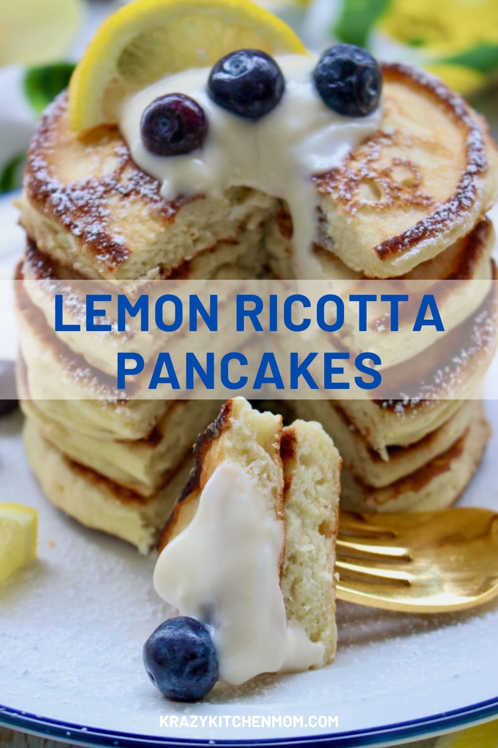 Indulge in fluffy lemon ricotta pancakes, bursting with citrusy zest and creamy ricotta for a delightful and fulfilling breakfast. via @krazykitchenmom