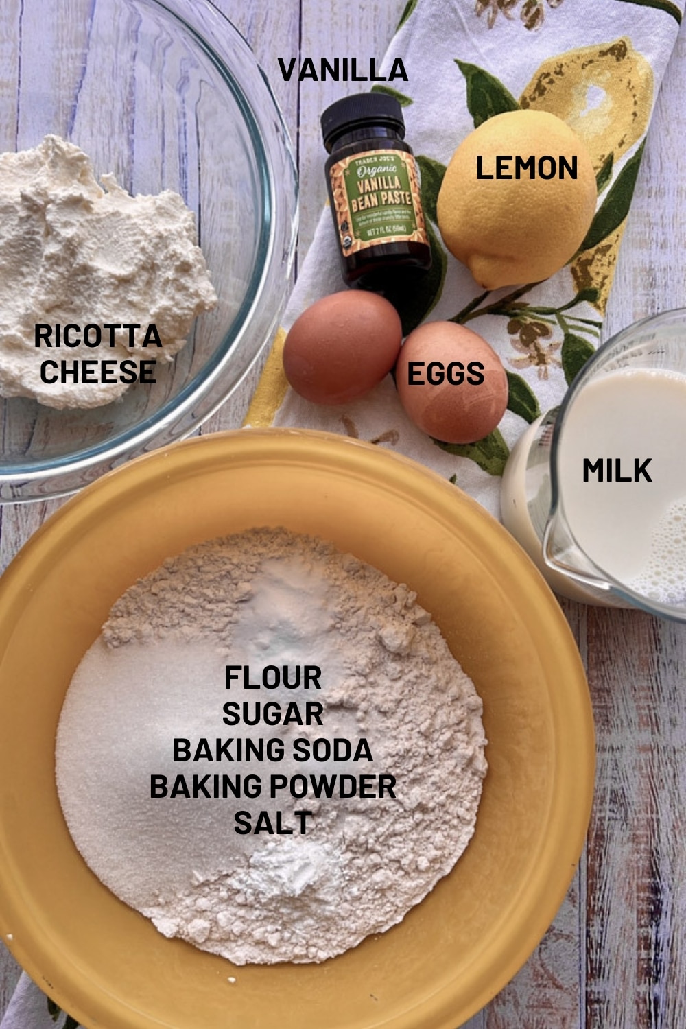Ingredients to make Lemon Ricotta Pancakes