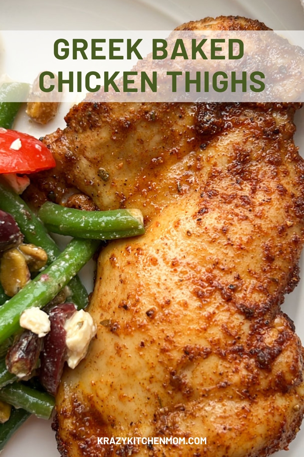 Greek baked chicken thighs feature tender, juicy, flavorful chicken thighs marinated in bold Greek seasoning and baked to perfection.  via @krazykitchenmom