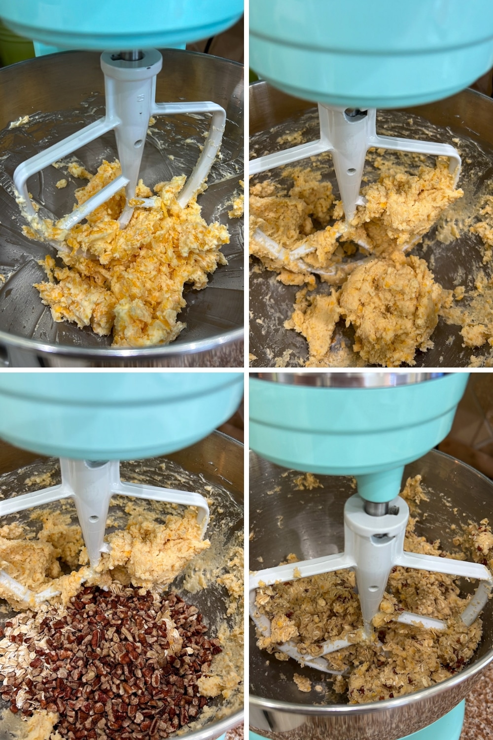 4 photos show how to make cheesy pecan oat crisps