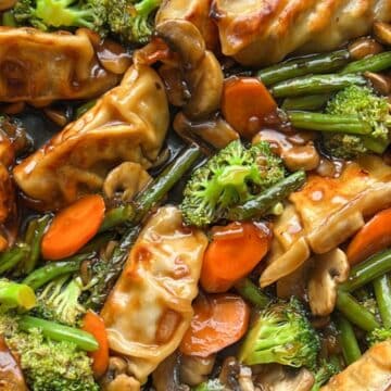potsticker stir fry close up