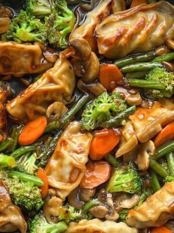 potsticker stir fry close up