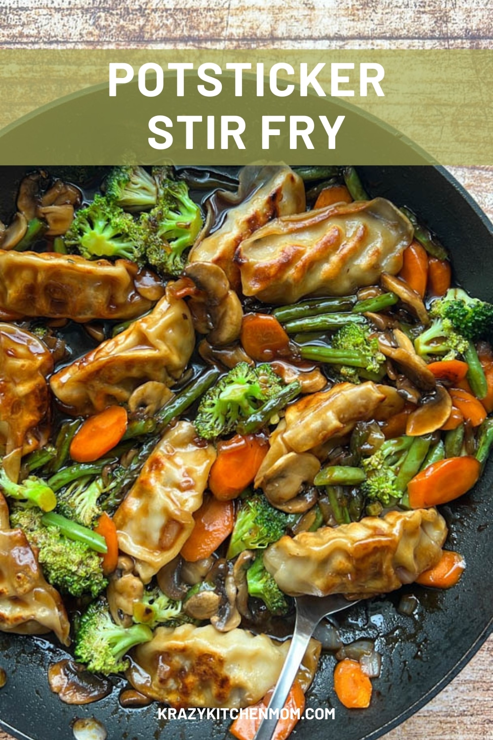 Potsticker stir fry is a quick, delicious dish with the savory flavors of potstickers with colorful vegetables cooked in a flavorful sauce. via @krazykitchenmom