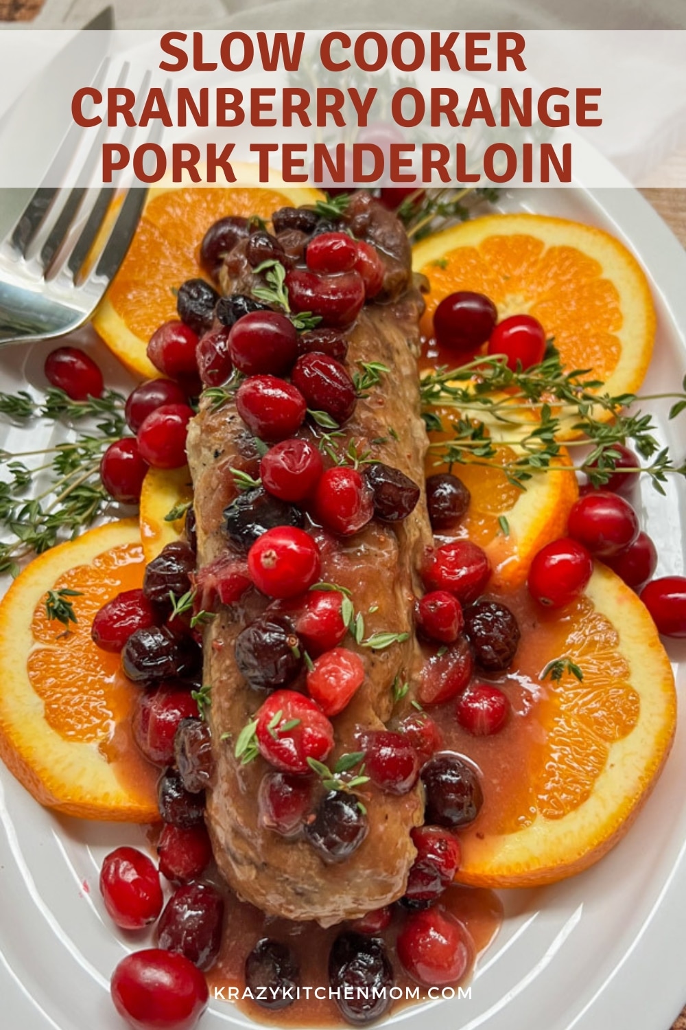 Celebrate this holiday season with this stunning, juice, flavorful, easy-to-make slow cooker pork tenderloin. via @krazykitchenmom