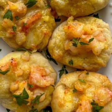 close up curried shrimp toast appetizer
