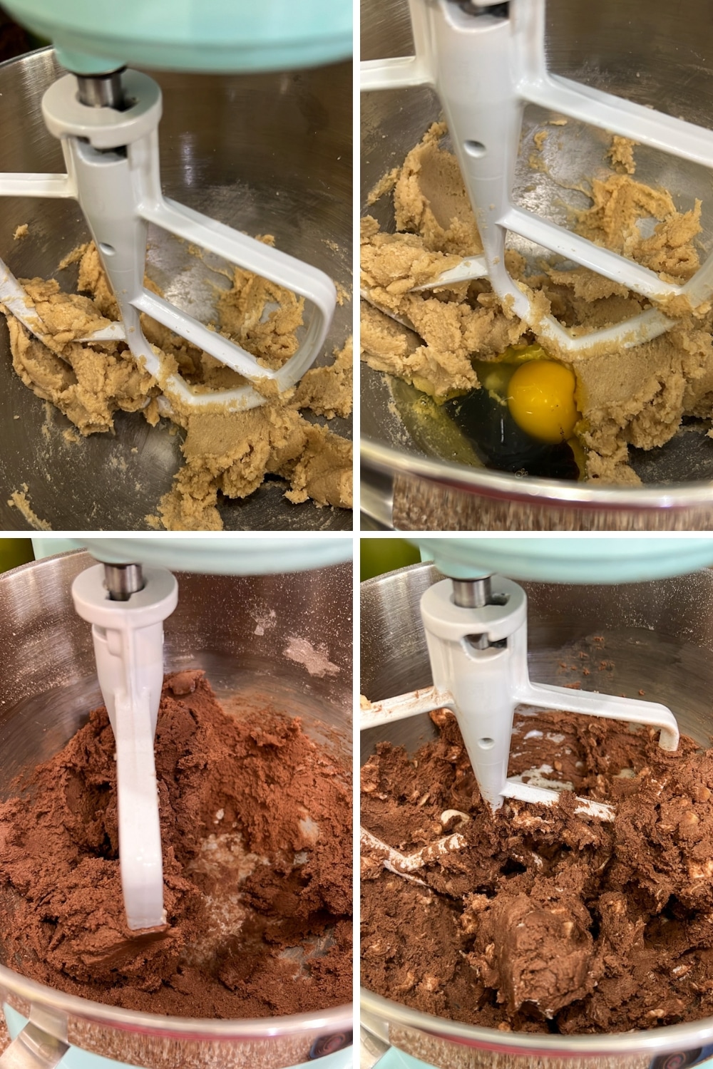 4 photos showing how to make Rocky Road Chocolate Cookies