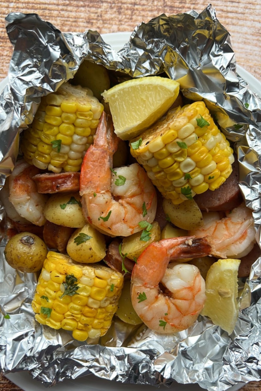 cajun shrimp boil foil packet open