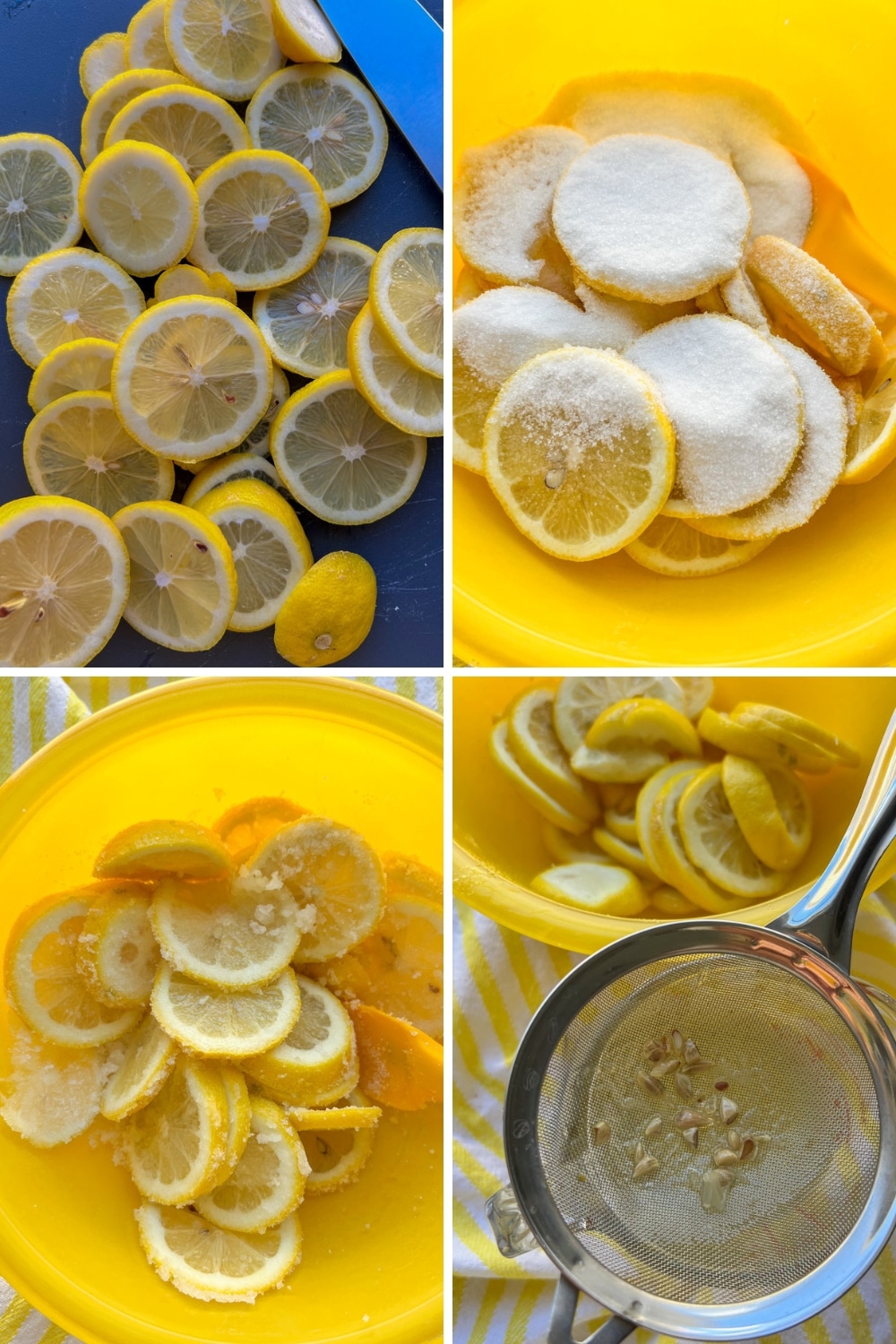 4 photos showing how to make lemon syrup