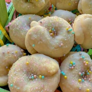 Close up of Italian Easter cookies in an Easter basket