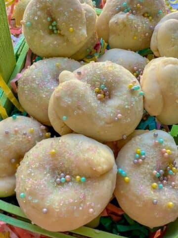 Close up of Italian Easter cookies in an Easter basket