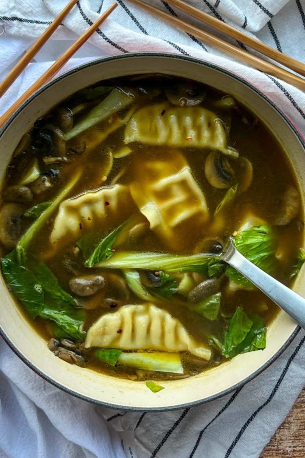 Bowl of potsticker soup
