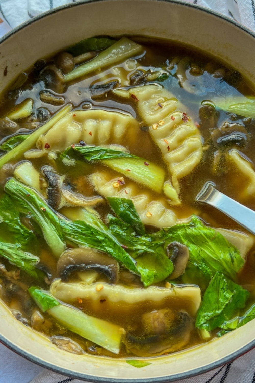 bowl of potsticker soup