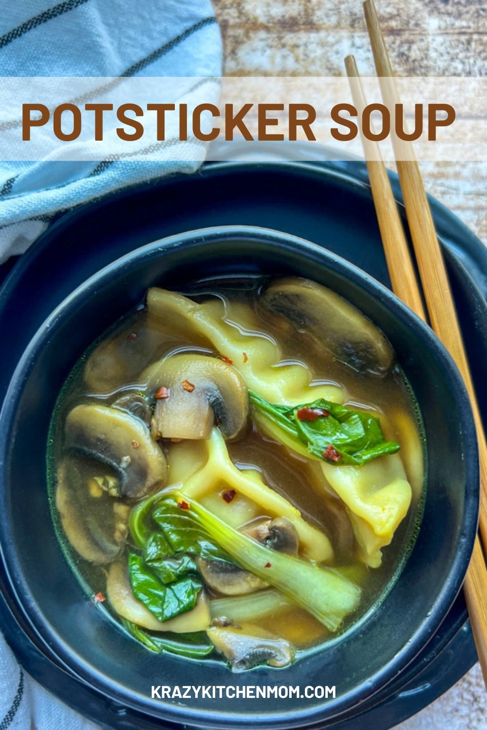 Packed with hearty vegetables, tender meat, and a rich, flavorful broth, potsticker soup is a deliciously comforting dish. via @krazykitchenmom