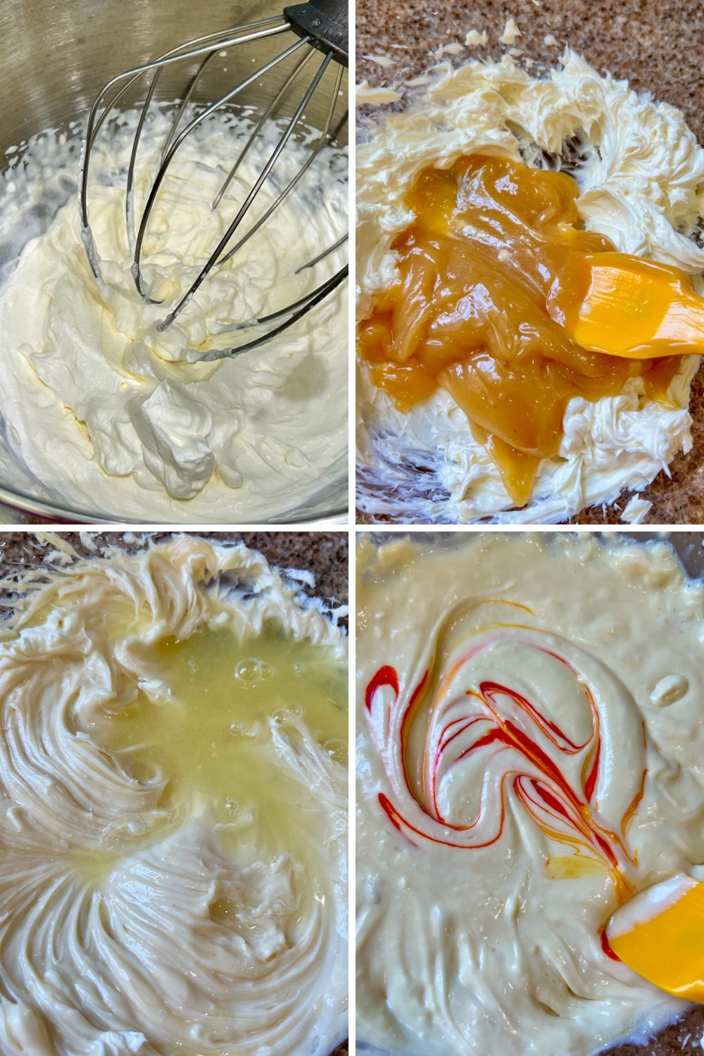 FOUR PHOTOS SHOWING HOW TO MAKE LEMON CHEESECAKE MOUSSE